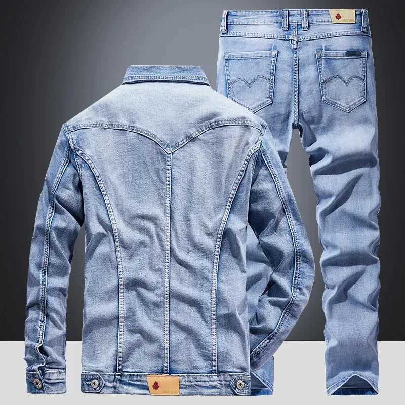 Men's Tracksuits Denim suit mens ultra-thin micro stretch two-piece spring and autumn jacket jeans J241123