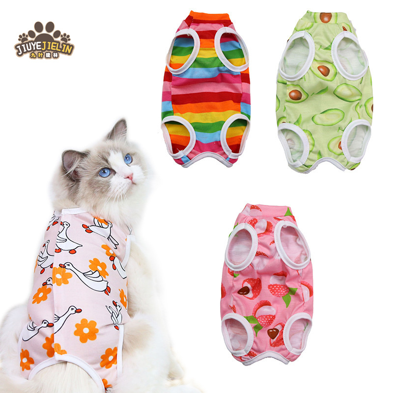 JIUYEJIELIN Cute Pattern Custom Pet Clothes New Design Sterilization Recovery Suit Cat Surgery Pet Pajama Suit For Cats