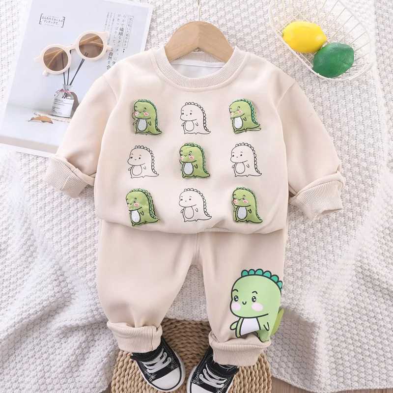 Clothing Sets 2024 Spring Autumn Baby Boys Clothing Set Infant Cartoon Dinosaur Sweatshirts Pants 2Pcs Suit For 1-5 Years Kids Casual Outfits H241126