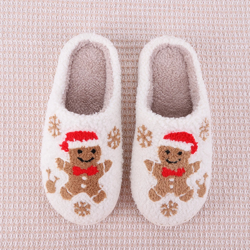 Christmas slippers womens home fluffy flip cover winter womens indoor cute deer gingerbread mens warm house plush shoes 241126