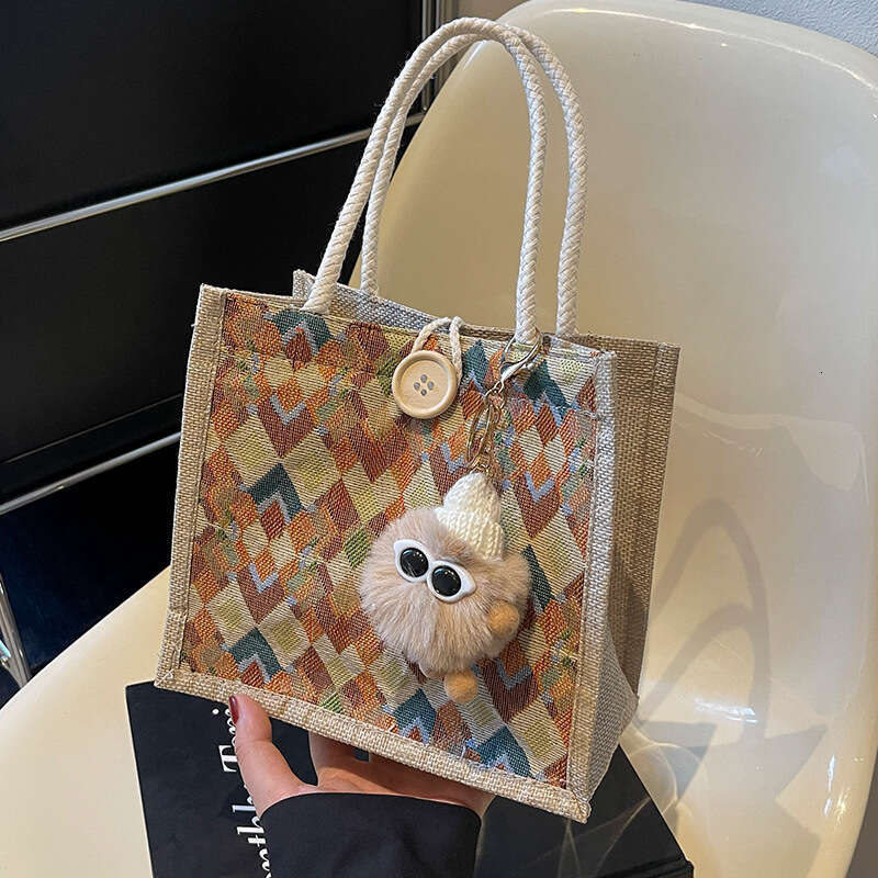 Small high-end waterproof linen handbag autumn winter, accompanied by gift and a small shoulder bag for carrying