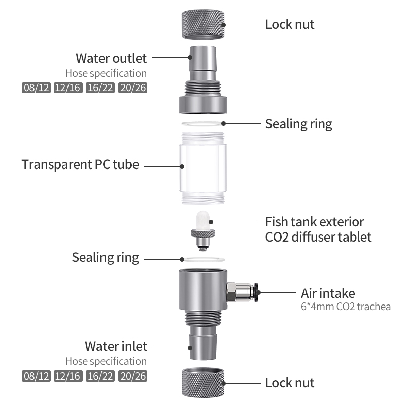 Chinese Factory Mini Outside Co2 Diffuser Check Valve 8MM Hose Filter Bucket Aquarium Equipment For Aquatic Plants Tank