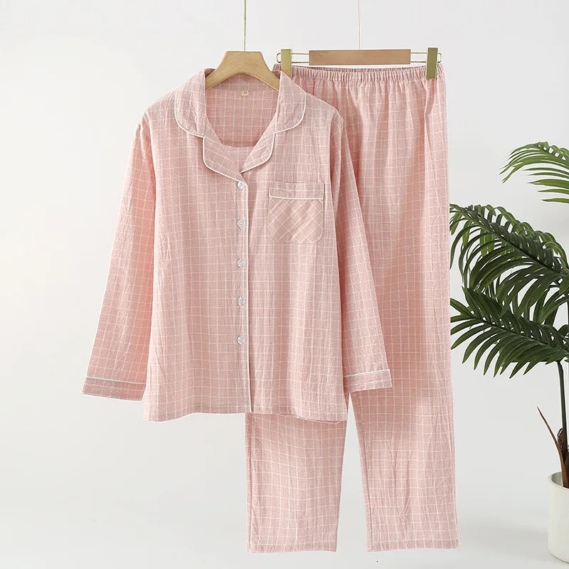 Japanese style couples 2-piece set of 100% pure cotton long sleeved pants simple plain weave pajamas for women/men 241126