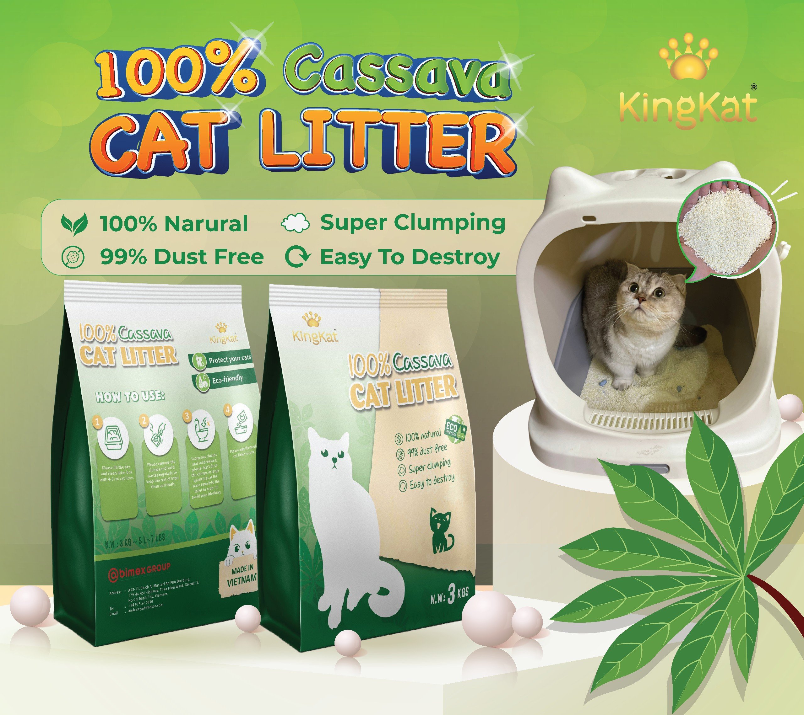 Top Seller Eco-Friendly Cat Litter High Quality Flushable Pet Cleaning Natural Components Tapioca Starch/Cassava Sand Ball