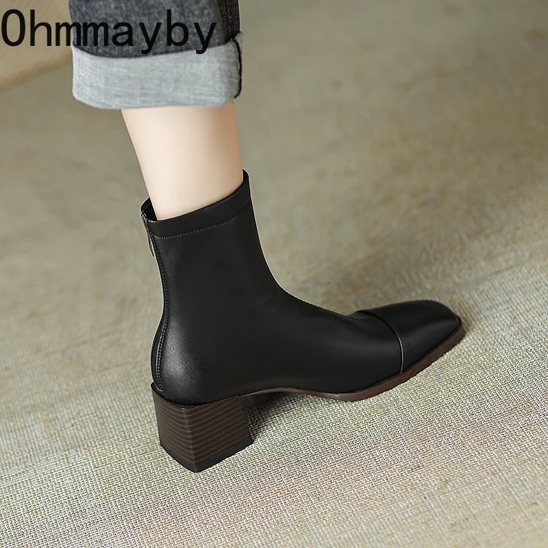Retro Style Women Short Boots Fashion Back Zippers Ankle Booties Square High Heels Autumn Winter Shoes 241114