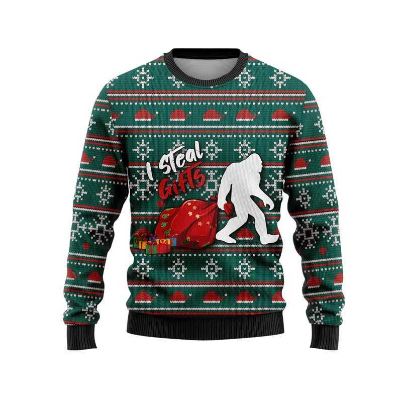 Harajuku Ugly Mens Christmas Sweater Sasquatch Graphic Sweater Casual Christmas Sweater Neutral Zipper Top W241126