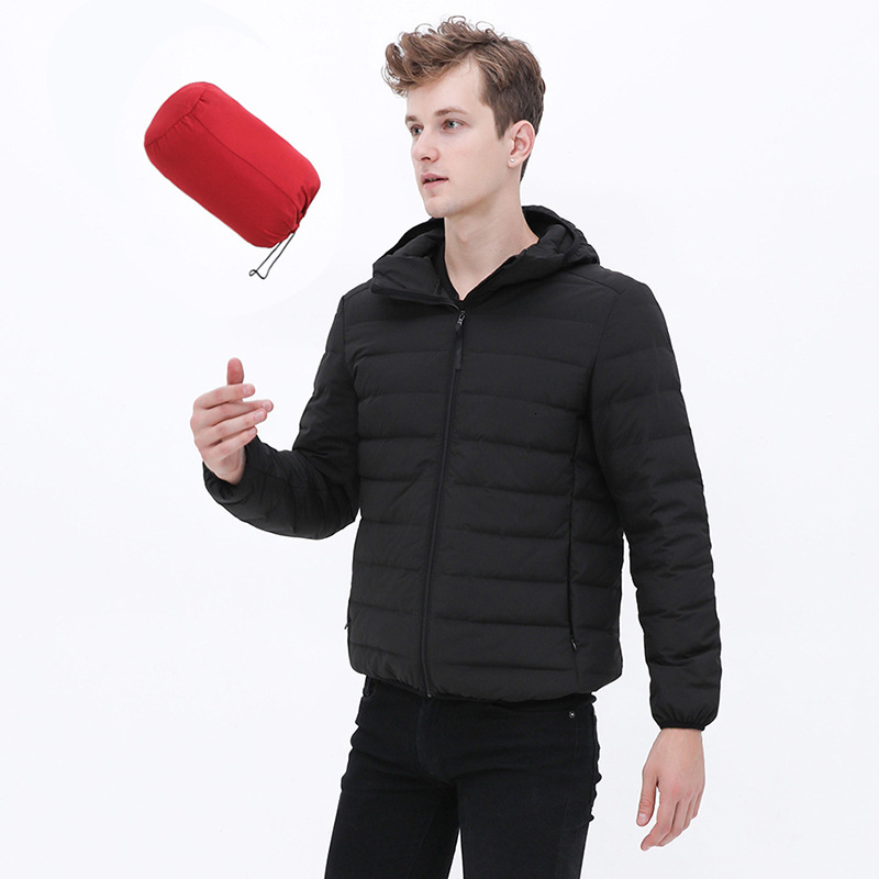 2025 new lightweight down men's hooded seamless one-piece woven jacket plus size