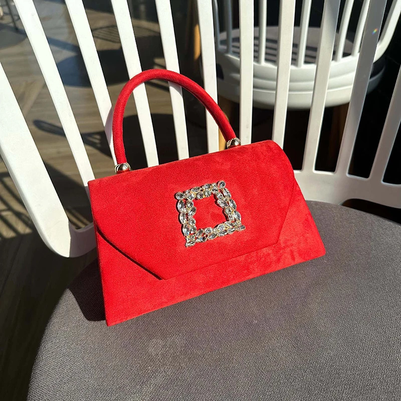 Womens Handbag Velvet Allmatching Evening Bag Shiny Rhinestone Party Crossbody with Chain Elegant Shoulder 241125