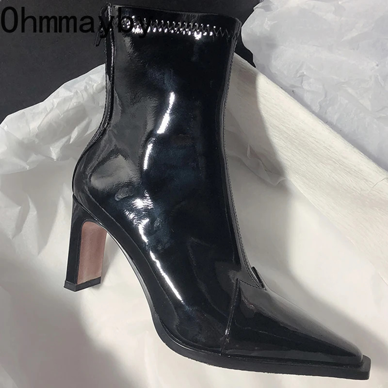 High Heel Women Short Boots Fashion Zippers Shoes Retro Style Autumn Winter Pointed Toe Ladies Dancing Party Prom Shoes 241114