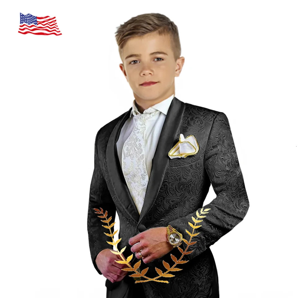 Jacquard Boys Wedding Suit Custom White Smoking Tuxedo Jacket Pants 2-piece Set Kids Terno Suit 241126