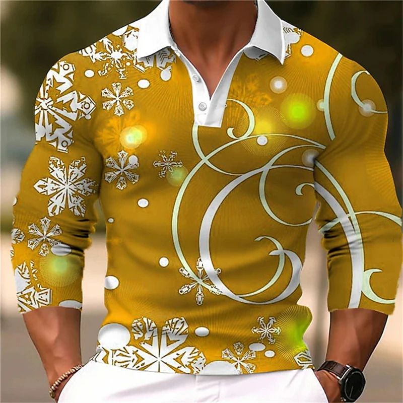 Santa Claus 3d Printed Mens Long Sleeve Polo Shirt Casual Mens Fashion Christmas Golf Shirt Autumn Holiday Party Men Clothing 241126