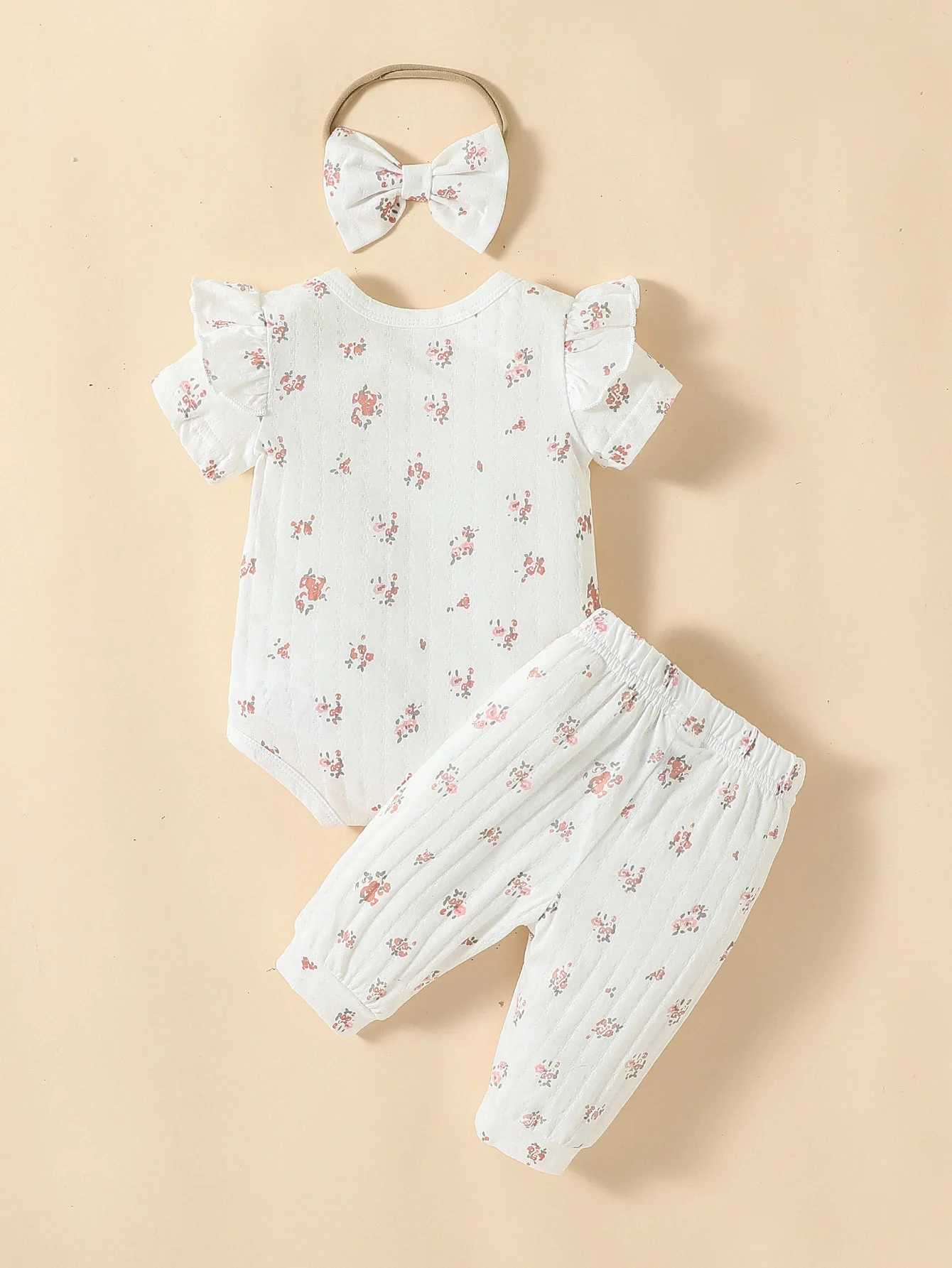 Clothing Sets Baby Set girl leisure and simplicity printing short sleeves and trousers+Headband three piece H241126