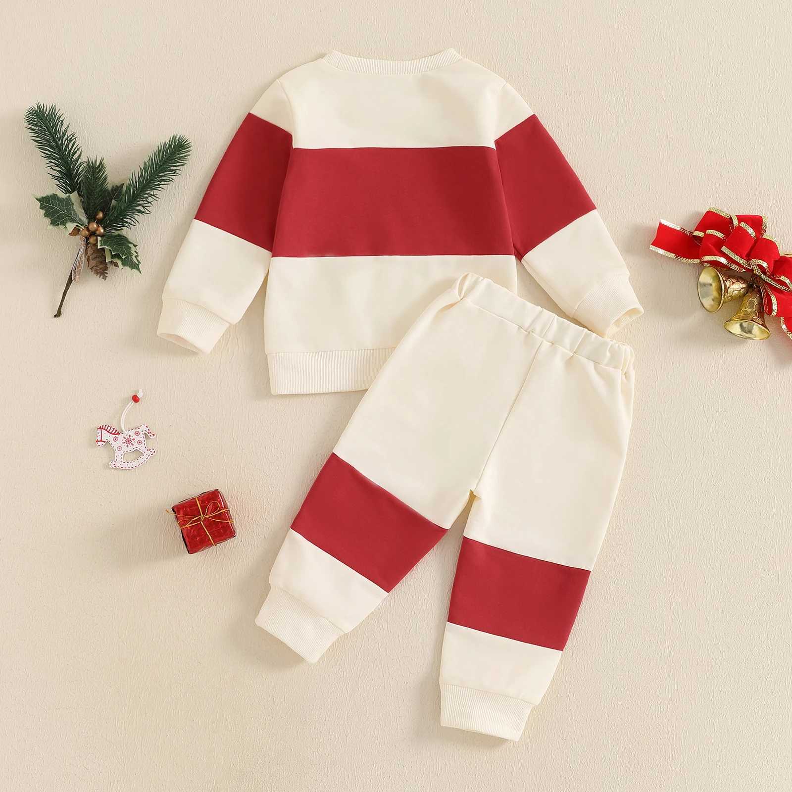 Clothing Sets 1-4Years Kids Baby Boy Girl Christmas Outfits Letter Embroidery Contrast Color Long Sleeve Sweatshirt+Elastic Pants 2 Piece Set H241126