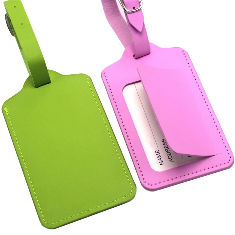 Women Men PU Luggage Labels Solid Candy Color Suitcase Tag with Name Address for Easy Identification Travel Bag Accessories 241114