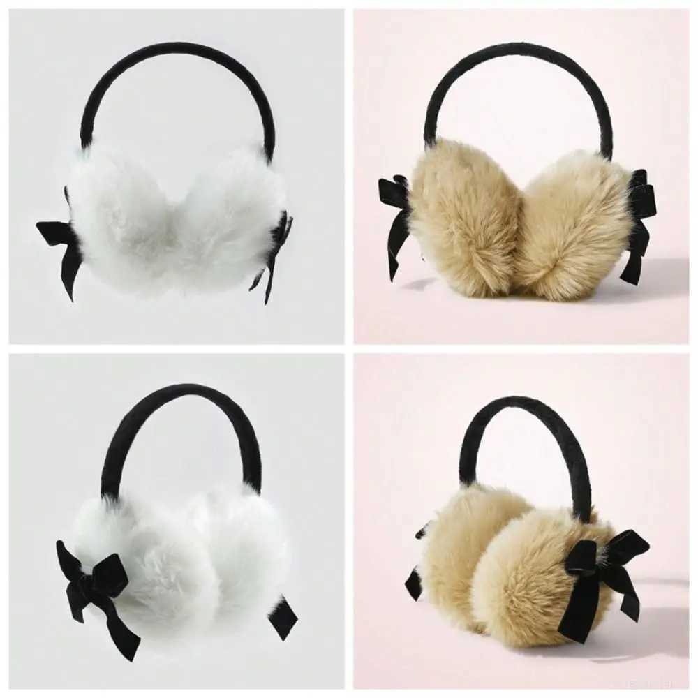 Cute Janese Faux Fur Plush Earmuffs JK Sweet Thicken Y2k Bowknot Earmuffs Windproof Cycling Winter Earfl WomenXJ241126
