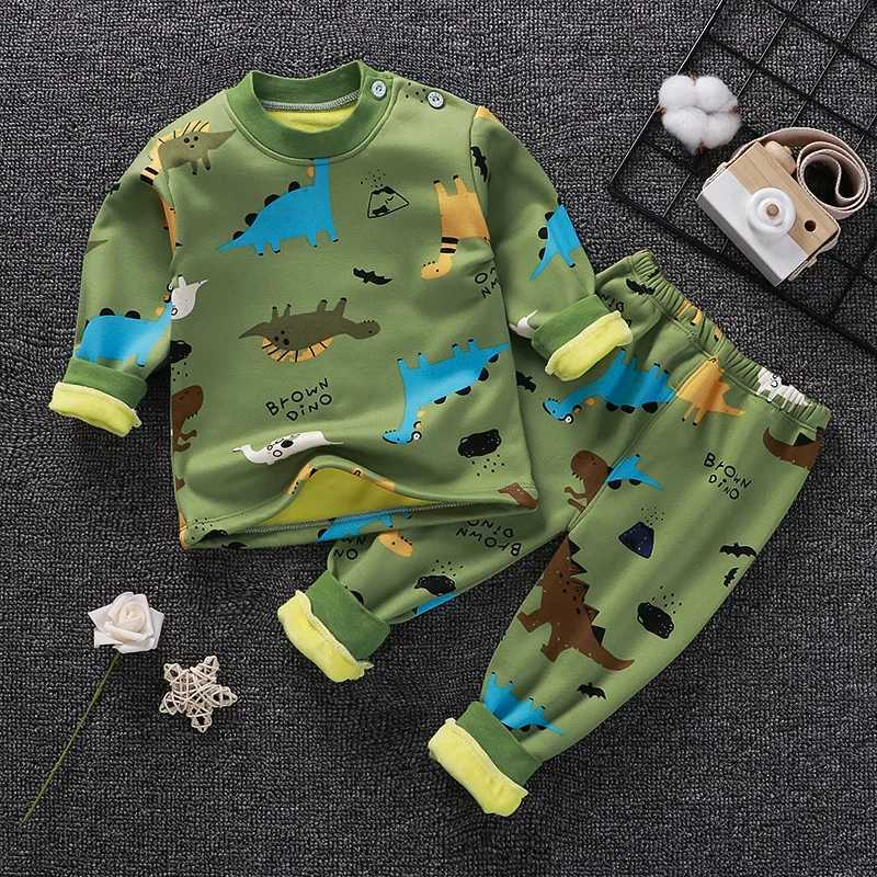 Clothing Sets Autumn Winter Fleece Underwear Suit Boys Clothing Sets Children Pajamas Home Service Suits for Kids Clothes Warm Sleepwear 2Pcs H241126