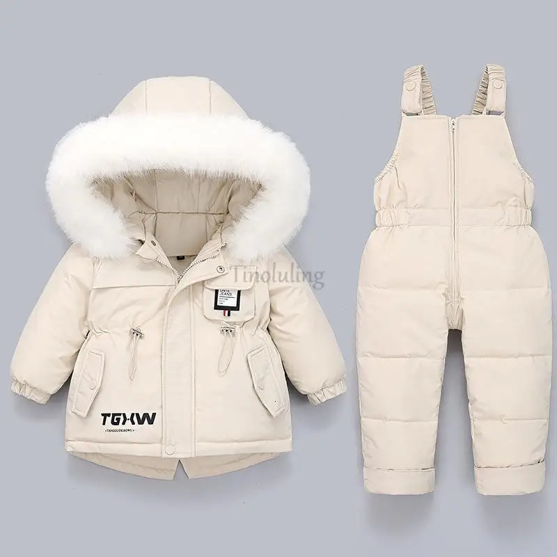 Toddler Baby Girls Clothing Sets Winter Snowsuits for 0-3Years Baby Warm Down Jackets Thick Fur Hooded Coats with Jumpsuits Suit 241126