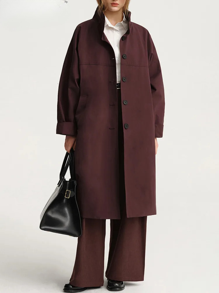 Solid Casual Trench For Women Stand Collar Sleeve Patchwork Single Breasted Temperament Long Coats Female New