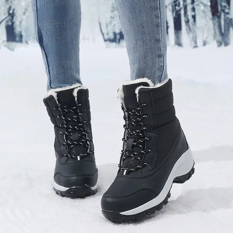 Boots for Women Platform Outdoor Snow Boots Non-slip Winter Walking Shoes Fur Warm Ankle Boots Wedge Waterproof Thigh High Boots 241114