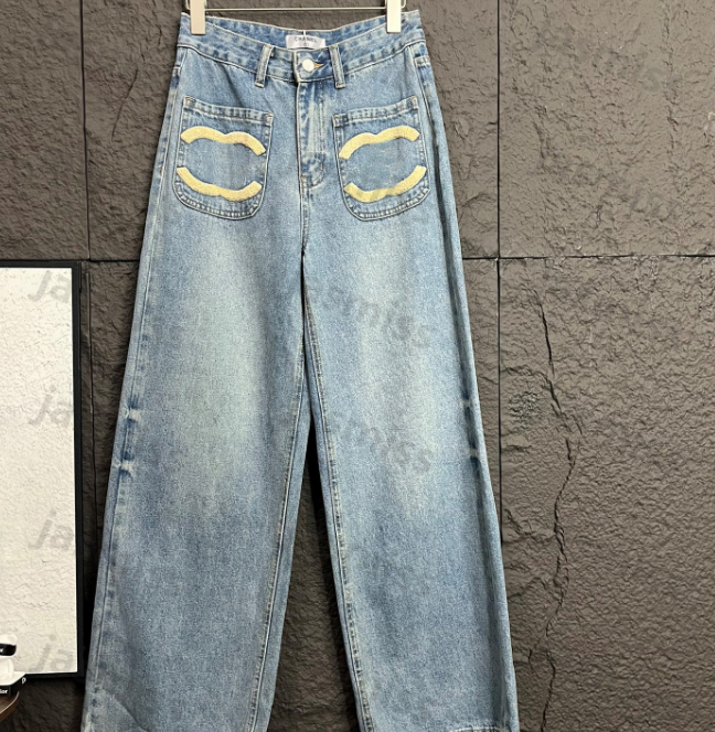 Luxury Womens Jeans Designer Denim Pants For Woman Logo Embroider Lady Jean Blue High Quality Female Trouser -12 Retro Straight Denim Pants Trouser DZD2411264