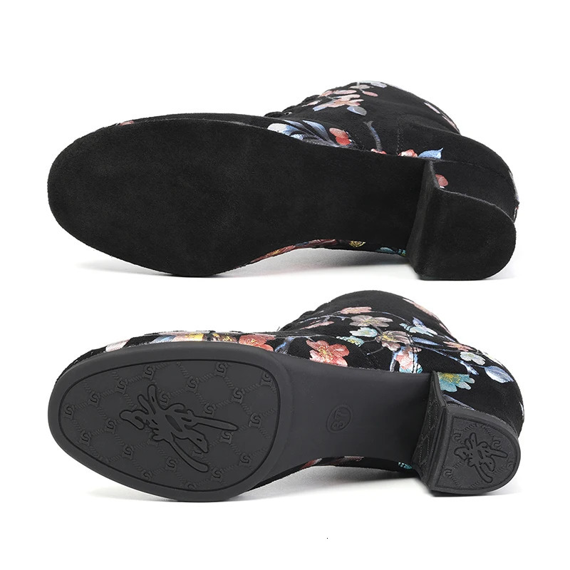 DKZSYIM Black Flower Dance Shoes Dance Hall Boots Tango Latin Modern Women Oxford Lace Practice Dance Shoes High Heels 3.5/5cm 241126