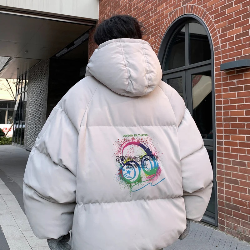 Winter bread jacket mens winter fashion warm mens park as a large headwear printed mens cotton coat oversized mens clothing 241121