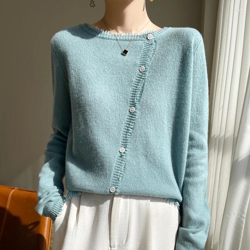 Womens Knits Women O-neck Cardigan Preppy Style Long Sleeve Sweater For Spring Autumn Merino Wool Knitwear Korean Cloth Jump