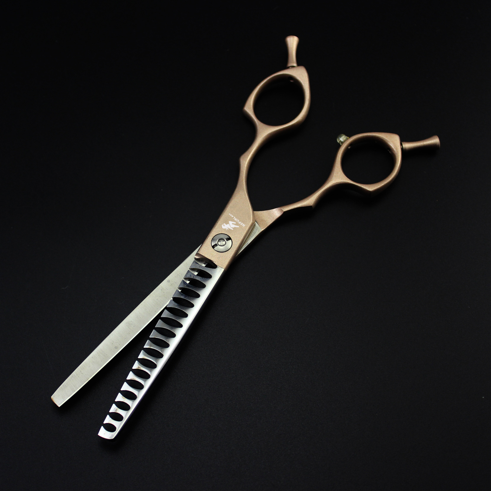 6.5 inch CG 01champagne gold paint Shaped Scissors Pet Grooming dense teeth scissors set