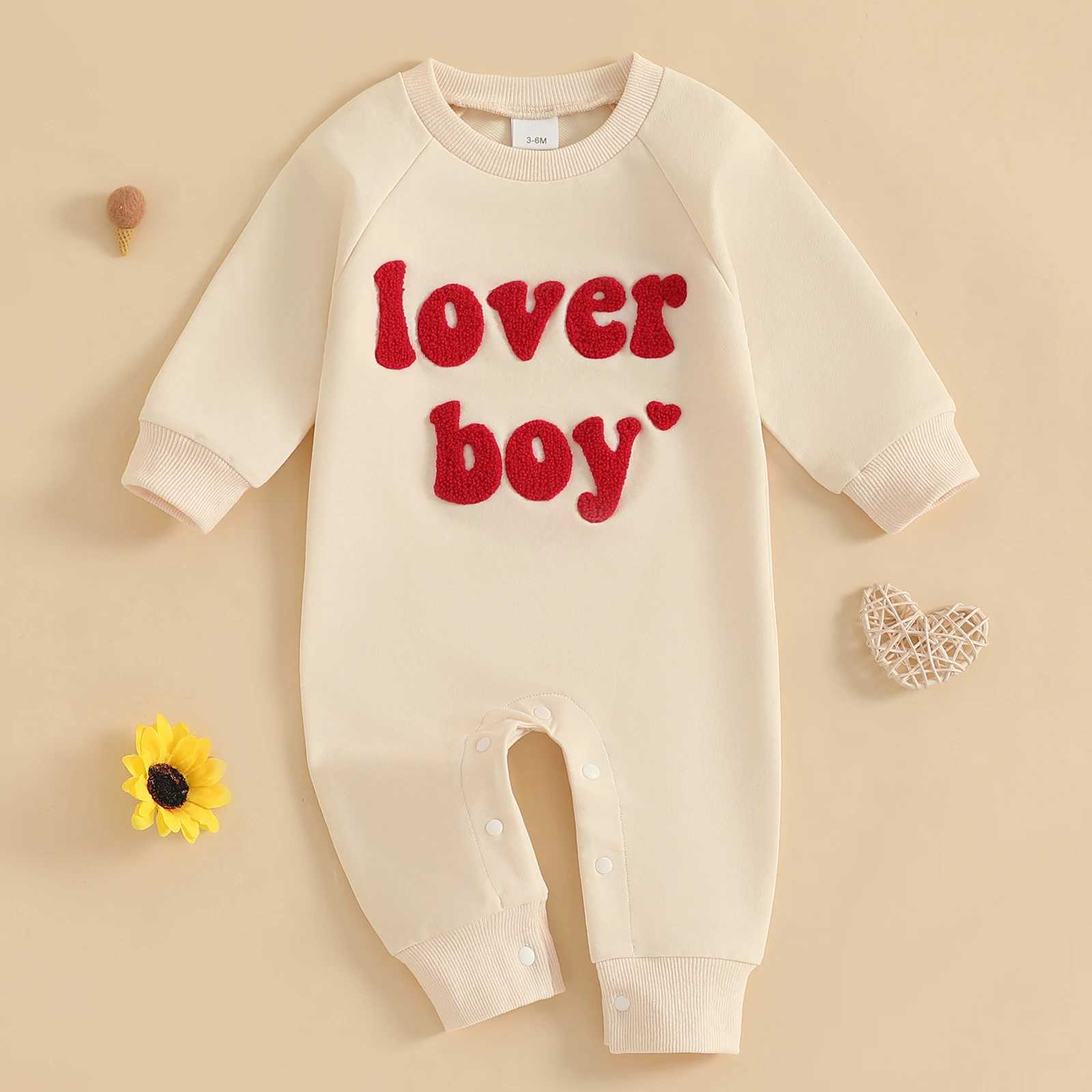 Clothing Sets Baby Boy Autumn Romper Valentine Day Clothes Letter Embroidery Contrast Color Long Sleeve O Neck Jumpsuit for Toddlers Infant H241126