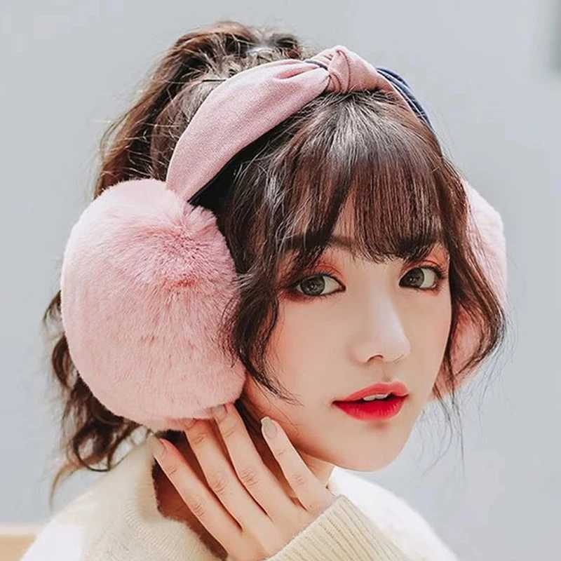 Korean Fashion Winter Earmuffs Women Ear Warmer Imitation Rabbit Fur Plush Ear Cover Adjustable Foldable Ear Muffs EarflXJ241126