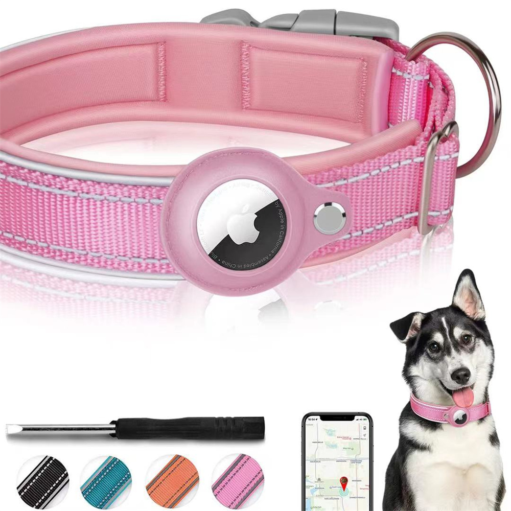 Reflective Rechargeable Led Dog Collar With AirTag Holder Case Adjustable Walking Accessories Pet Collar