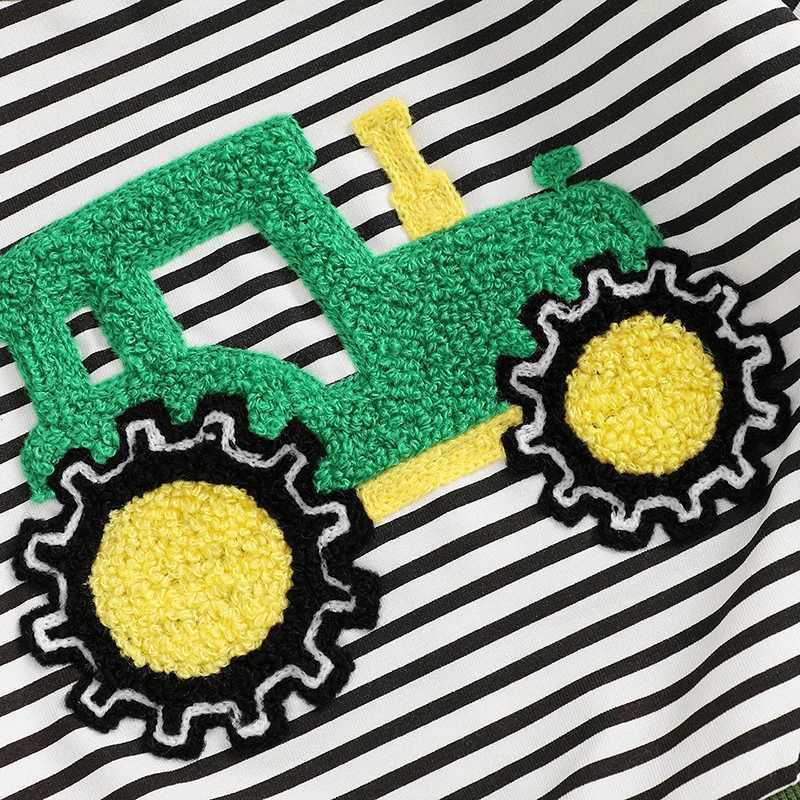 Clothing Sets Kids Baby Boy Fall Outfits Casual Green Striped Tractor Embroidered Long Sleeve Sweatshirts and Bow Tie Pants Two-Piece Sets H241126