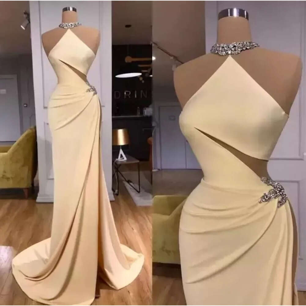 Halter Sleeveless Elegant Simple Mermaid Long Prom Dresses High Split Hollow Out Sexy Backless Evening Gowns Bc 0914