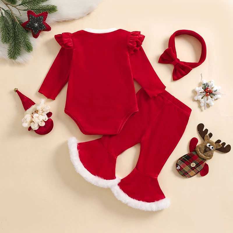 Clothing Sets Infant Girls Winter Holiday Ensemble Velvet Jumpsuit with Bell Bottoms and Matching Headband Set Baby Apparel H241126