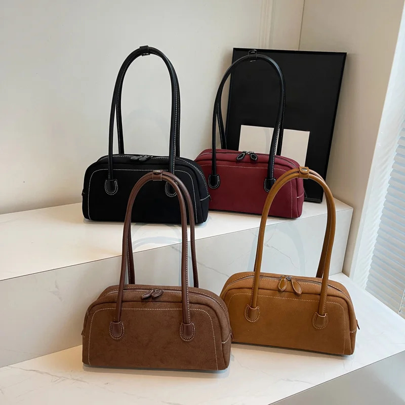 Shoulder Bag for Womens Multi Pocket Underarm Faux Suede Solid Color Tote Purse Zipper Armpit Work Shopping Handbag 241125