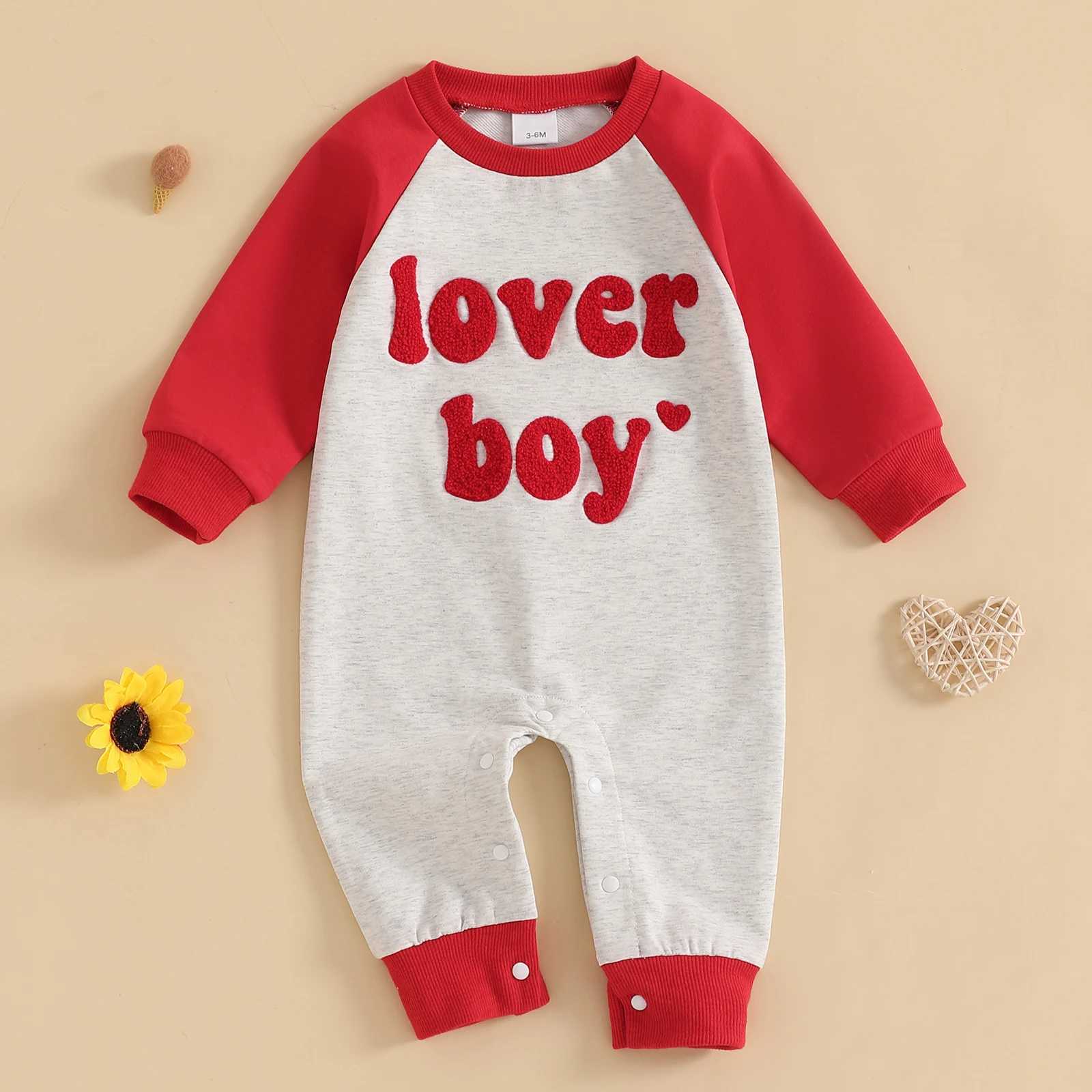 Clothing Sets Baby Boy Autumn Romper Valentine Day Clothes Letter Embroidery Contrast Color Long Sleeve O Neck Jumpsuit for Toddlers Infant H241126