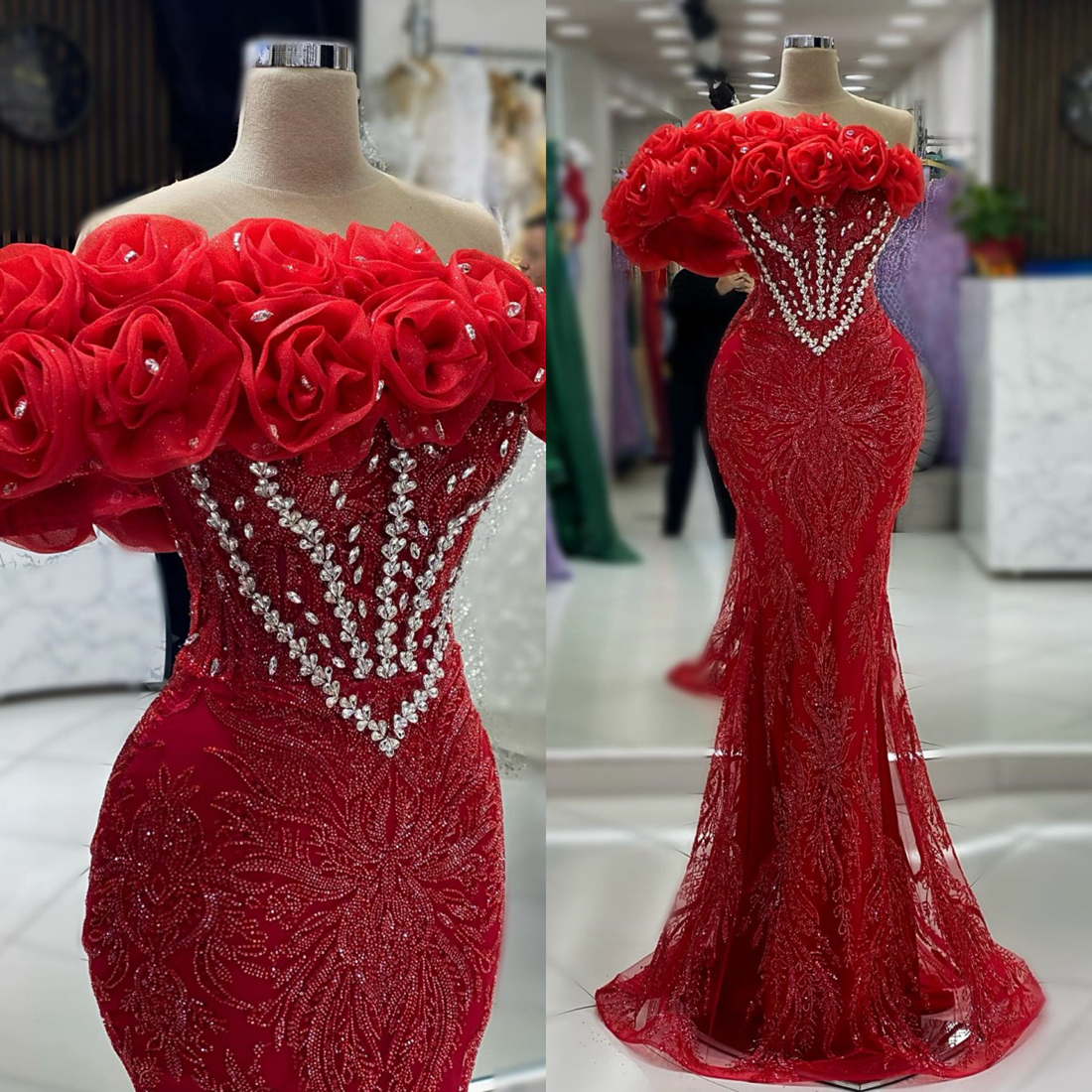 2024 Red Prom Dresses for Black Women Sheer Neck Illusion Beaded Lace Rhinestones Decorated Birthday Party Dress Second Reception Gowns Engagement Gow