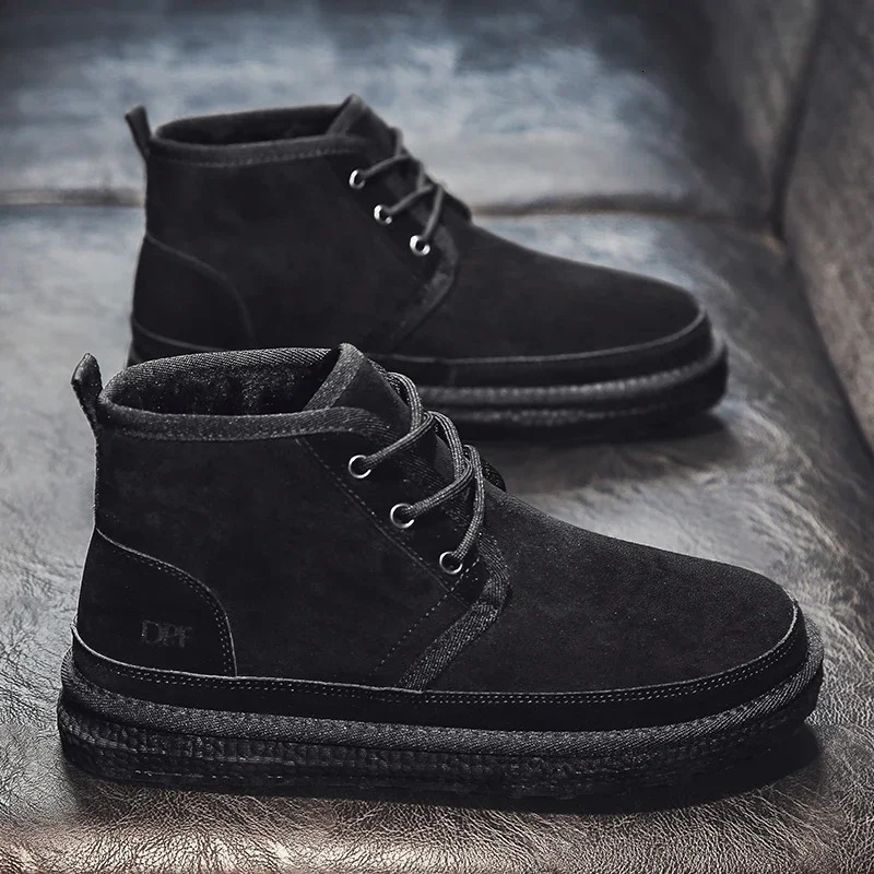 Winter Men Shoes Warm Fur Snow Boots Waterproof Suede Furry Leather Ankle Chelsea Boots Male Fluffy Plush Shoes Outdoor Footwear 241125