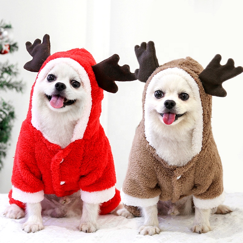 Autumn Winter Christmas Festival four legs thick fleece warm button dog pet cat clothes decoration supplies