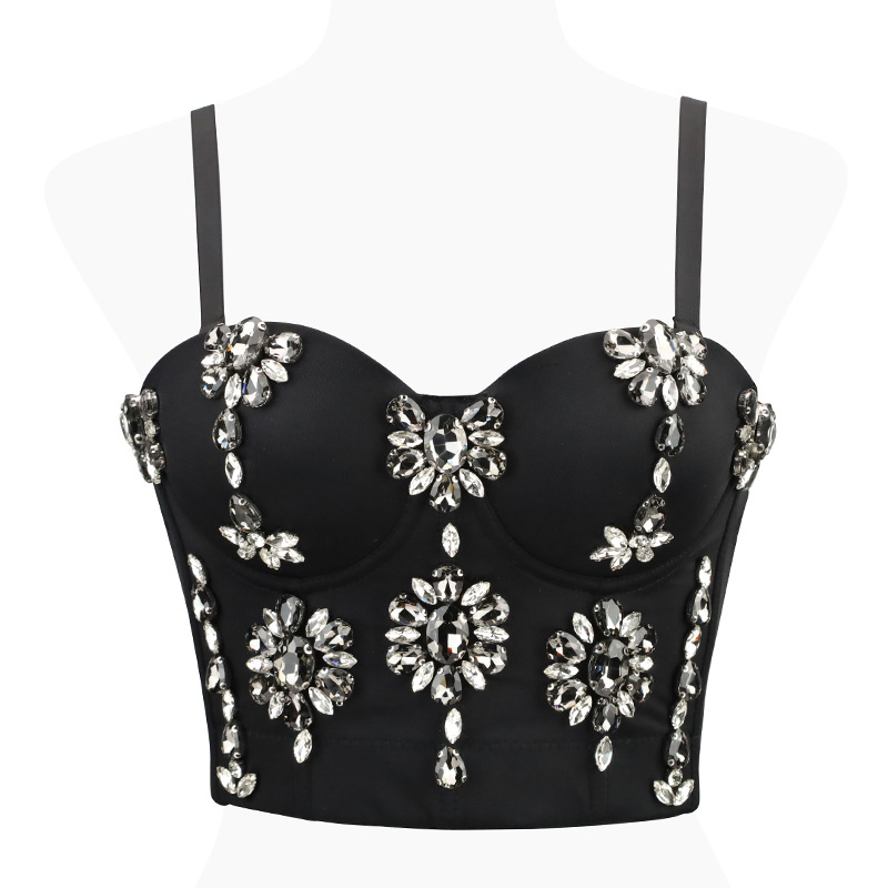 Women's Tanks Sexy Women Bra Purple Green Evening Club Disco Diamonds Corset Birthday Belly Dance Stage Costumes Women's Short Tops