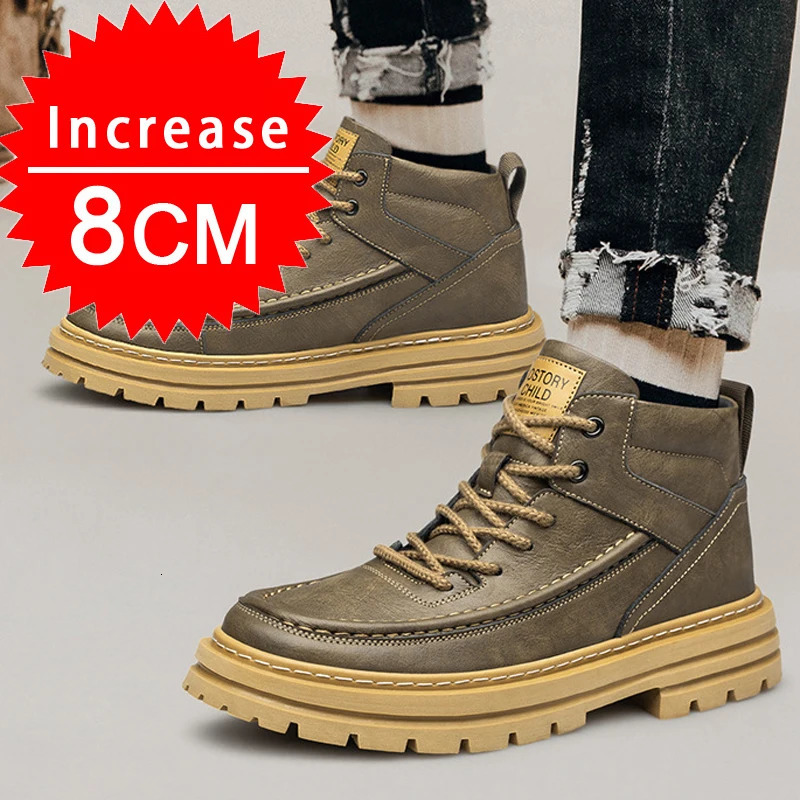 Mens height-increasing Martin boots high-top mens fashionable elevator boots insoles 6/8 cm height-increasing mens shoes 241114