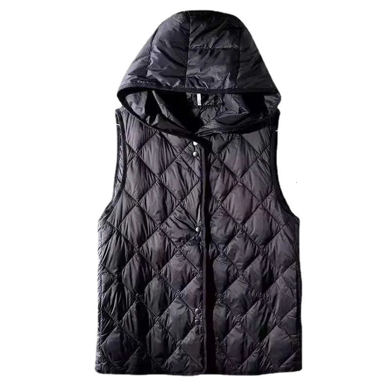 white down cotton vest jacket womens autumn fashion hooded short sleeved sleeveless thin vest jacket womens top 241126