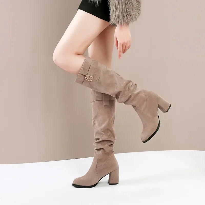 Female Shoes on Sale High Quality Sleeve Womens Boots Winter Pointed Toe Suede Solid High Tube Chunky Heels Fashion Boots 241114
