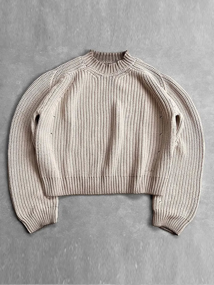 American Fashion Mens Solid Knitted Sweater O-neck Long Sleeve Oversized Zipper Jumper Autumn Street Mens Loose Knitted Sweater 241126