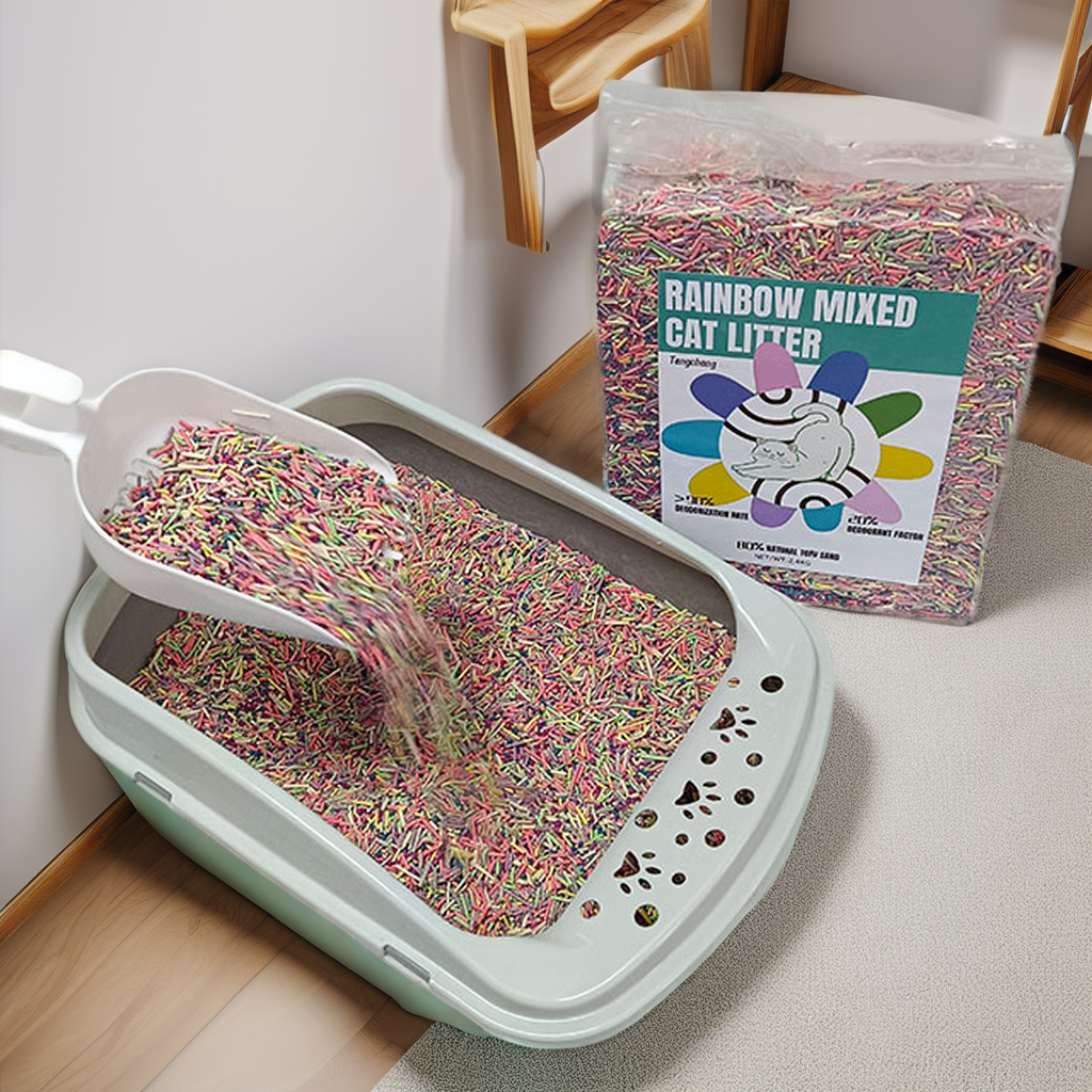 Chinese Hot sale Export OEM ODM Rainbow mixed flavor tofu cat litter customized packages cat litter