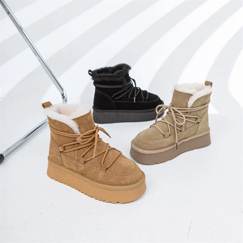 Arrival Genuine Leather Women Warm Fur Snow Boot Thick Bottom Warm Winter Ankle Boots for Women 241125