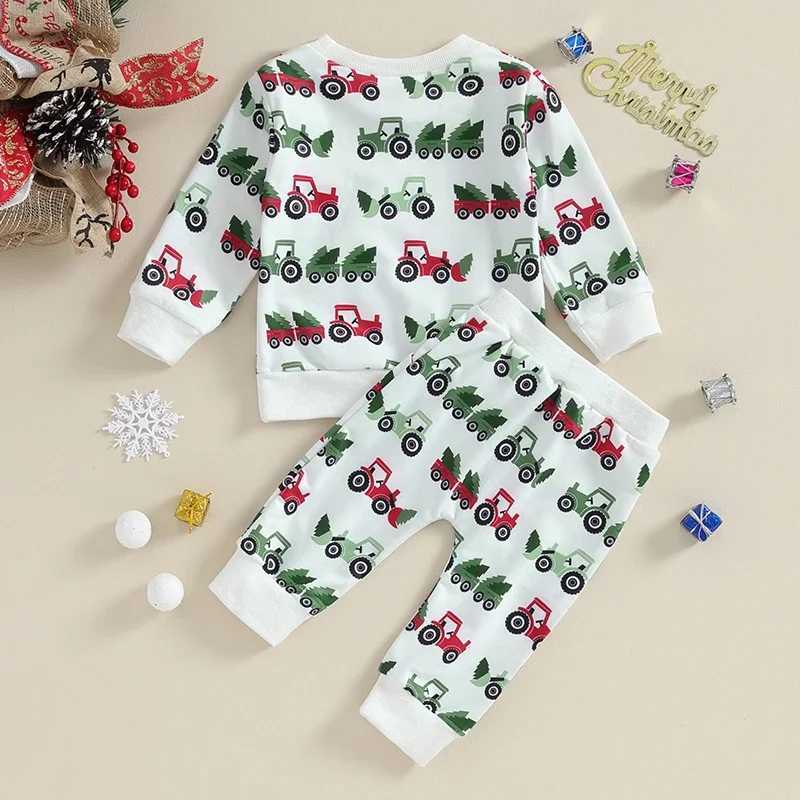 Clothing Sets Toddler Boys Girls Christmas Outfits Truck Christmas Tree Print Long Sleeve Sweatshirts Long Pants 2Pcs Xmas Kids Clothes Set H241126