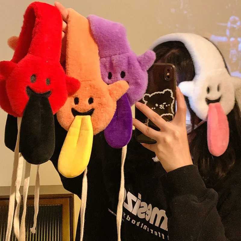 Winter cartoon funny tongue spitting plush earmuffs for women autumn and winter warm ear protection earmuffsXJ241126