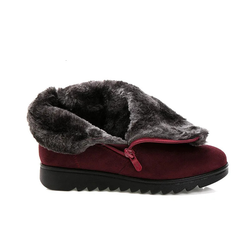 WOIZGIC Womens Old Mother Snow Shoes Boots Platform Wool Fabric Zipper Winter Plush Warm Round Toes 241126