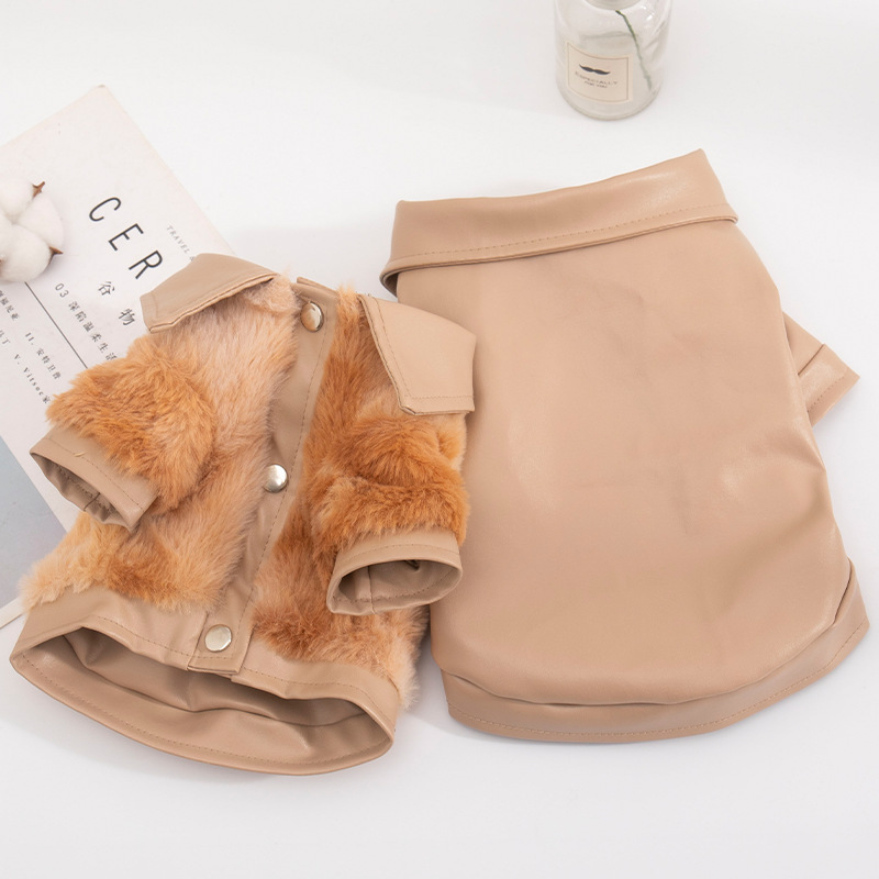 Autumn Winter Thickening rabbit hair leather jacket for Small Dogs Puppy T-Shirt Fleece Pullover Pet Clothing